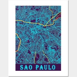 Sao Paulo Neon City Map, Sao Paulo Minimalist City Map Art Print Posters and Art